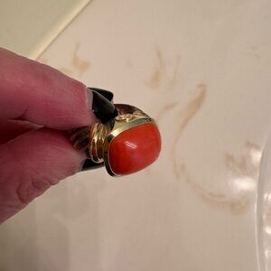 Rare David Yurman Sterling Silver Coral Ring 14k Gold Accents size 6